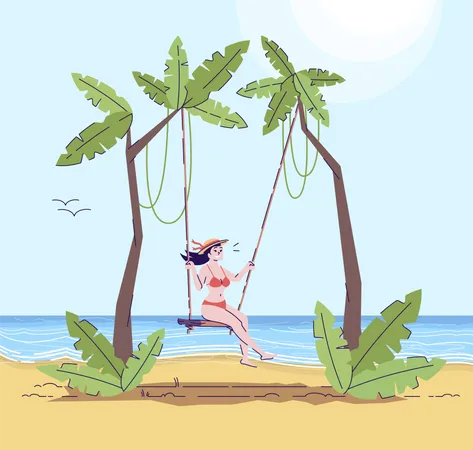 Woman in bathing suit on swing  Illustration