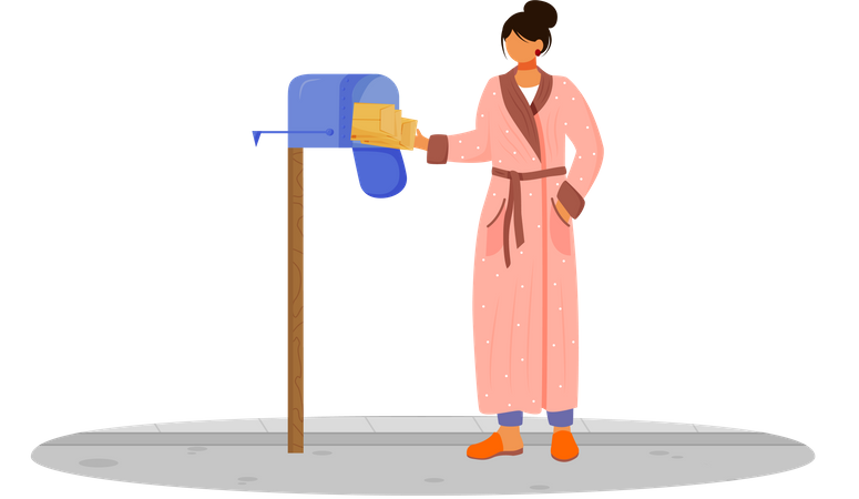 Woman in bathrobe receives post Illustration