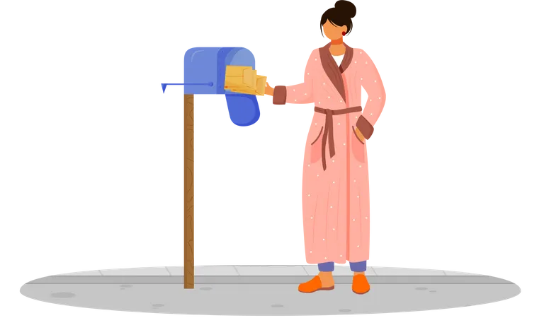 Woman in bathrobe receives post  Illustration