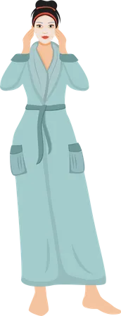 Woman in bathrobe with face sheet mask  Illustration
