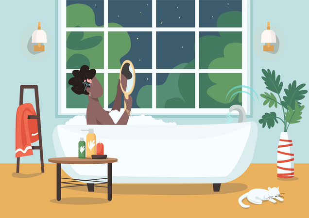Woman in bathtub with bubbles Illustration