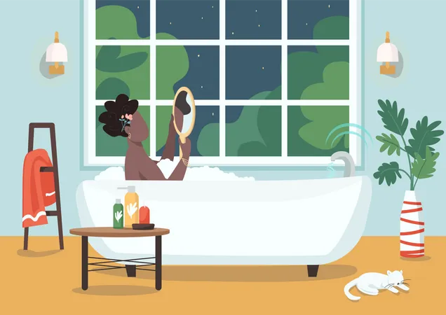 Woman in bathtub with bubbles  Illustration