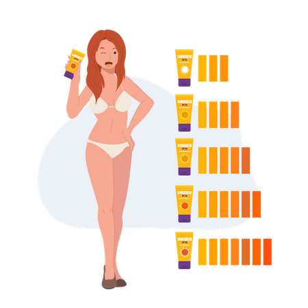 Woman in bikini showing sun protection cream Illustration