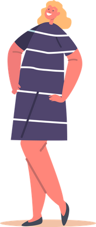 Woman in Blue Striped Dress Illustration
