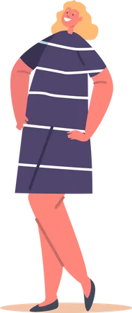 Woman in Blue Striped Dress  Illustration