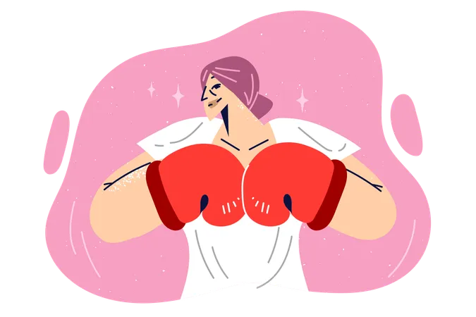 Woman In Boxing Gloves Threateningly Connects Fists To Cause Fear Or Challenge Opponent To Fight Self Confident Girl With Pink Hair Is Ready To Stand Up For Herself And Take Part In Boxing Tournament イラスト