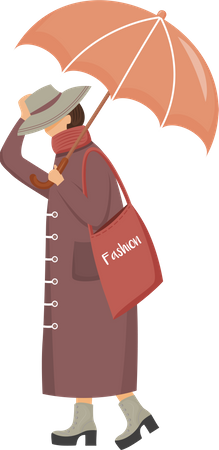 Woman in brown raincoat  イラスト