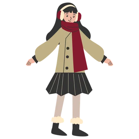 Woman in Cold Weather Clothing  Illustration