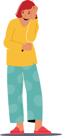 Woman In Cozy Pajamas And Slippers Seeks Comfort  Illustration