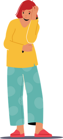 Woman In Cozy Pajamas And Slippers Seeks Comfort  Illustration