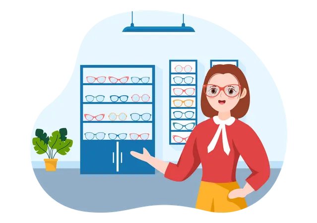 Woman in Eye Glasses Store  Illustration