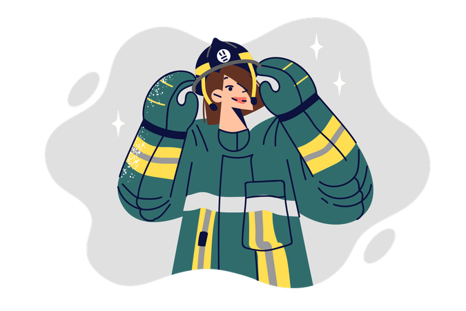 Woman in firefighter uniform works in rescue service  Illustration