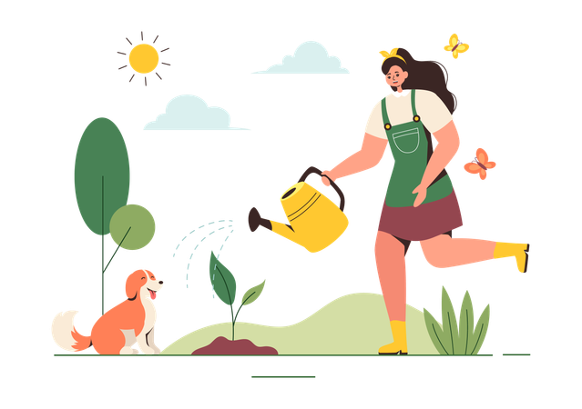 Woman In Garden  Illustration