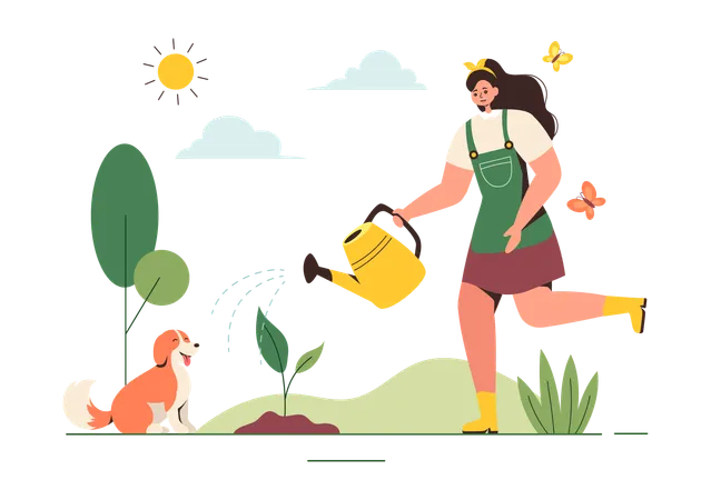 Woman In Garden  Illustration