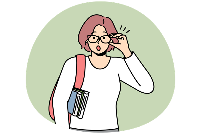 Woman in glasses is surprised to see unusual thing  Illustration