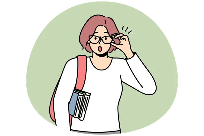 Woman in glasses is surprised to see unusual thing  Illustration