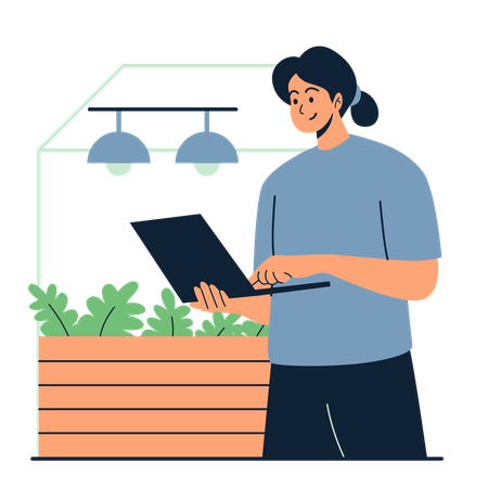 Woman in greenhouse farming technology  Illustration