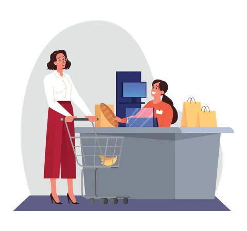 Woman in grocery store Illustration