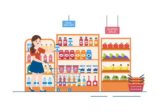 Woman in Grocery Store  Illustration