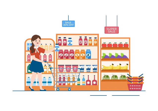 Woman in Grocery Store  Illustration