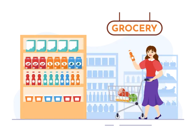 Woman in Grocery Store  イラスト