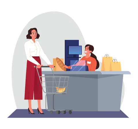 Woman in grocery store  Illustration