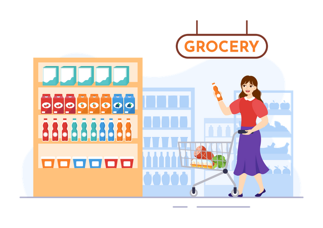 Woman in Grocery Store  Illustration