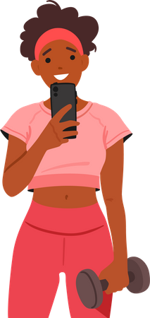 Woman In Gym with Dumbbell Taking Selfie  Illustration