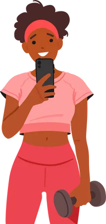 Woman In Gym with Dumbbell Taking Selfie  Illustration
