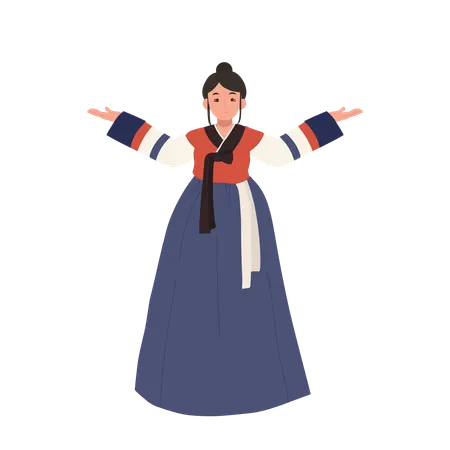 Woman In Korean Traditional Dress Hanbok Proudly Presenting Cultural Elegance Illustration