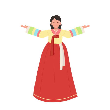 Woman in hanbok proudly presenting cultural elegance  イラスト