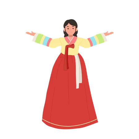 Woman In Korean Traditional Dress Hanbok Proudly Presenting Cultural Elegance Illustration