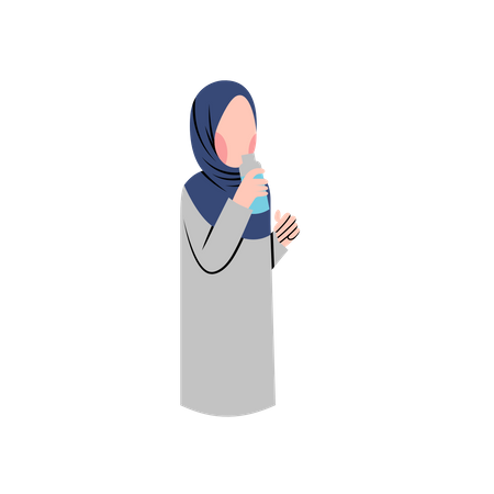 Woman in hijab drinking water Illustration