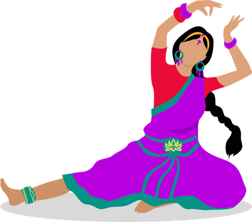Woman in Indian National Clothes Dance  일러스트레이션