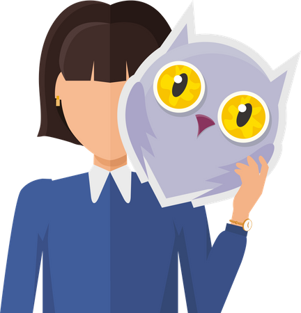 Woman in Jacket with Owl Mask in Hand  Illustration