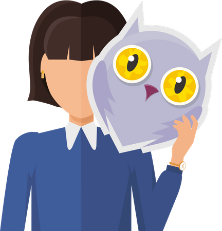 Woman in Jacket with Owl Mask in Hand  イラスト