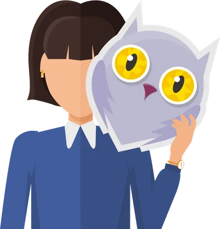 Woman in Jacket with Owl Mask in Hand  Illustration