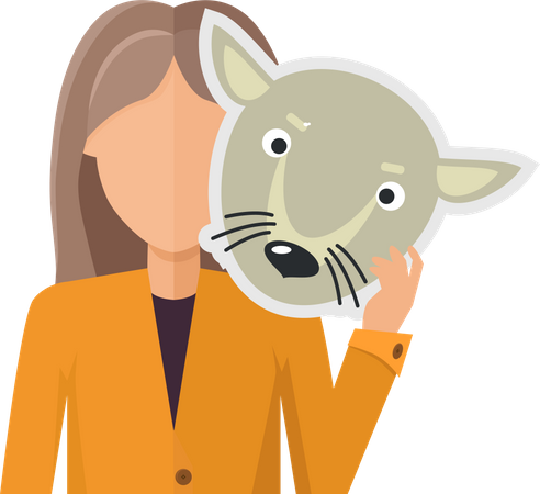 Woman in Jacket with Wolf Mask in Hand  イラスト