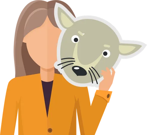 Woman in Jacket with Wolf Mask in Hand  Illustration