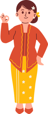 Woman in Kebaya Attire Giving Ok Sign  Illustration