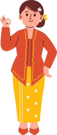 Woman in Kebaya Attire Giving Ok Sign  Illustration