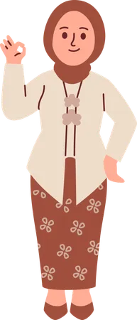 Woman in Kebaya Attire Giving Ok Sign  Illustration