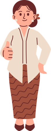 Woman in Kebaya Attire Giving Thumbs Up  Illustration