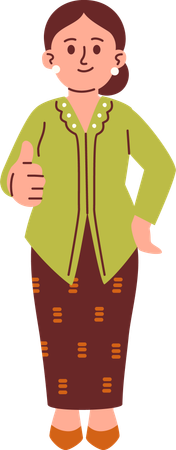 Woman in Kebaya Attire Giving Thumbs Up  Illustration