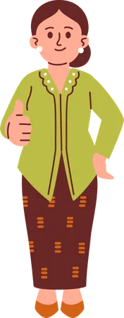 Woman in Kebaya Attire Giving Thumbs Up  Illustration