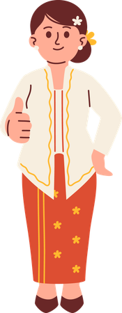 Woman in Kebaya Attire Giving Thumbs Up  Illustration