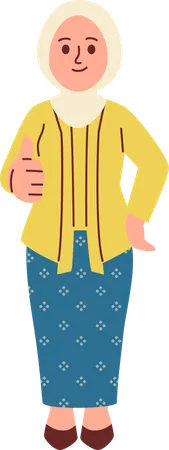 Woman in Kebaya Attire Giving Thumbs Up  Illustration