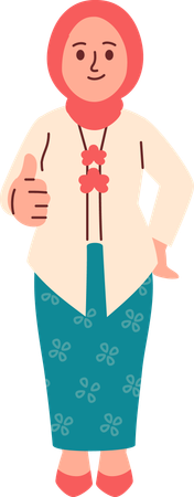 Woman in Kebaya Attire Giving Thumbs Up  Illustration