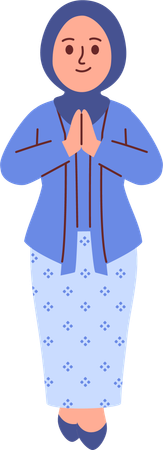 Woman in Kebaya Attire Greeting  Illustration