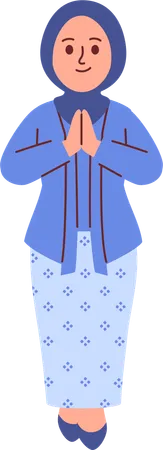 Woman in Kebaya Attire Greeting  Illustration